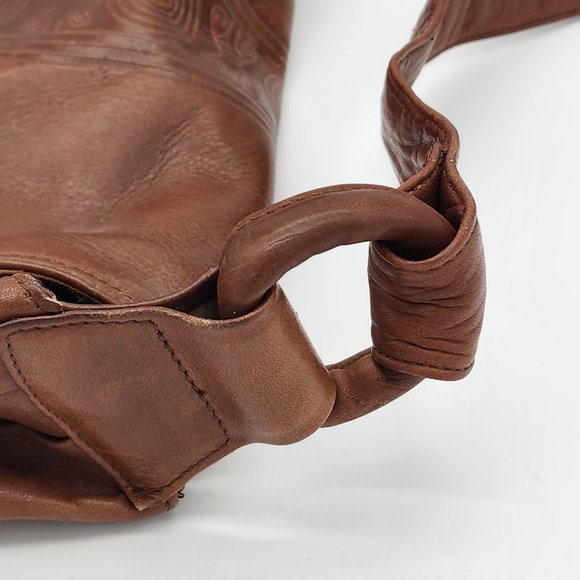 Vintage Sura Shoulder Crossbody Bag Purse Womens Brown Leather Flap Aztec Design - Picture 4 of 7